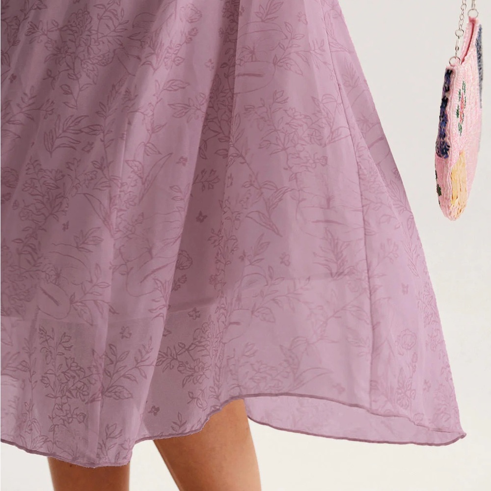 Rihoas Purple Floral Square Neck Ruffle Slip Midi Dress - Picture 3 of 10
